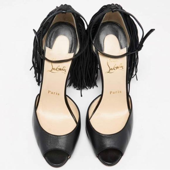 Christian Louboutin Heel Shoes Size 7 Black Leather Fringe NWT - Picture 2 of 7
